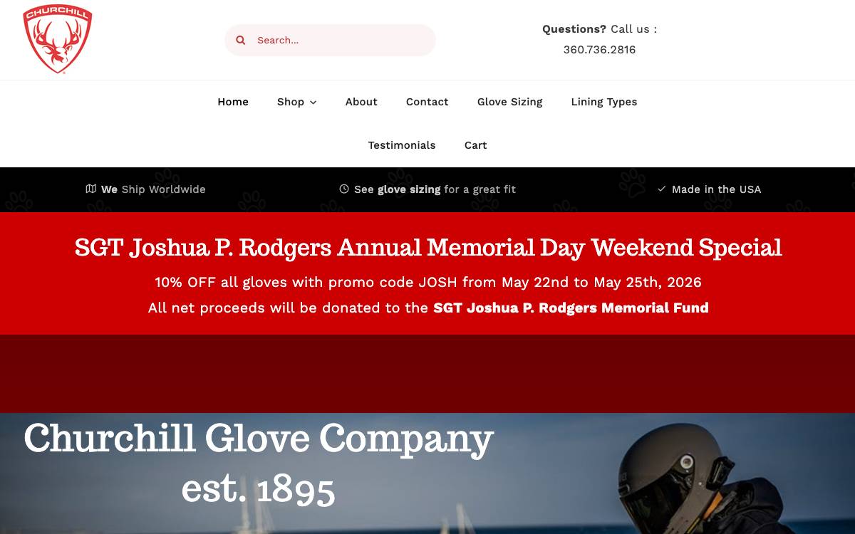 Screenshot of the website reached at jrcglove.com