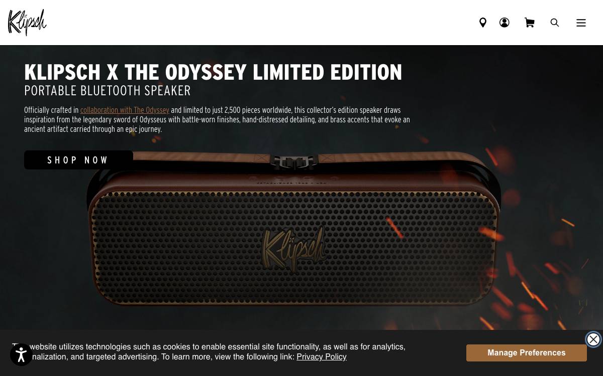 Screenshot of the website reached at klipsch.com