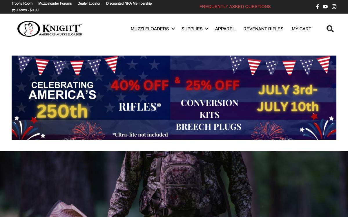 Screenshot of the website reached at knightrifles.com