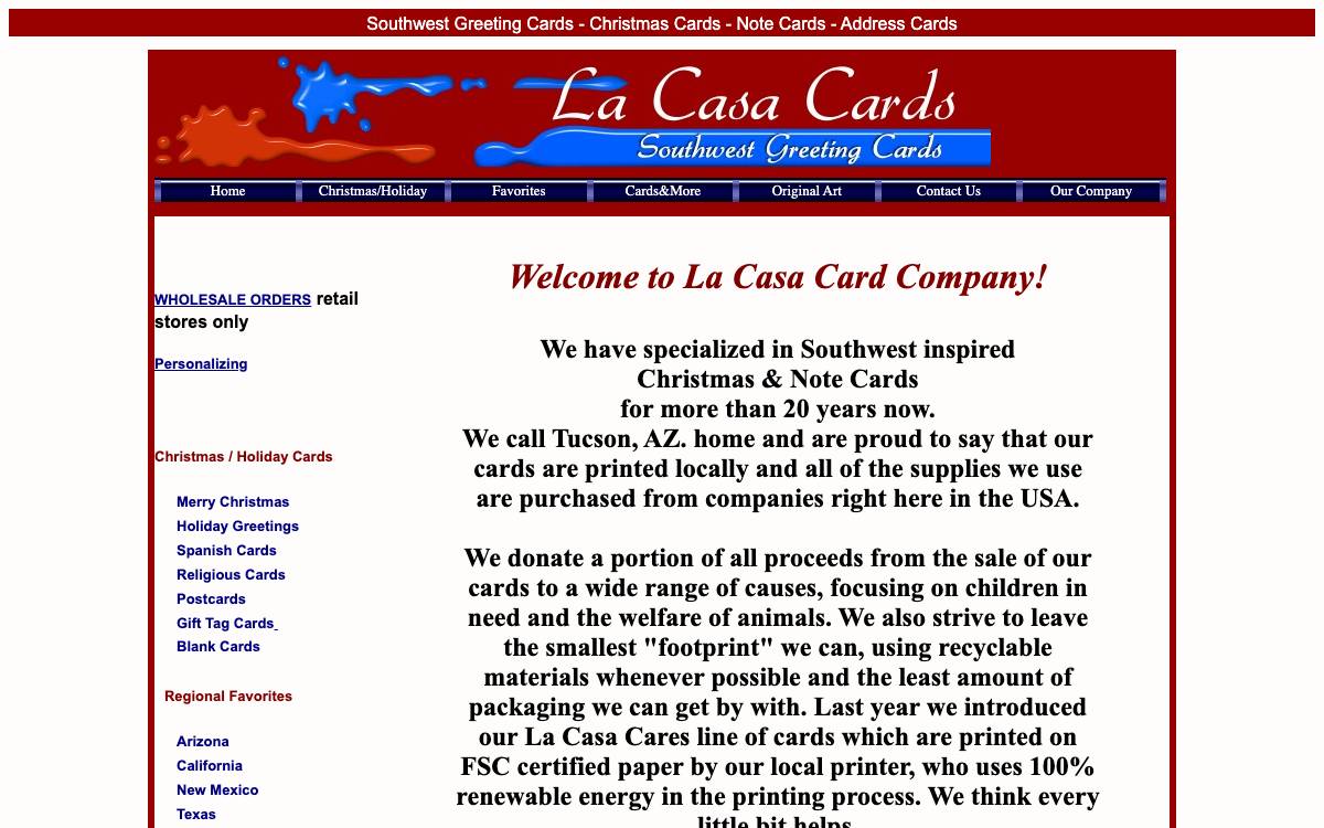 Screenshot of the website reached at lacasacards.com