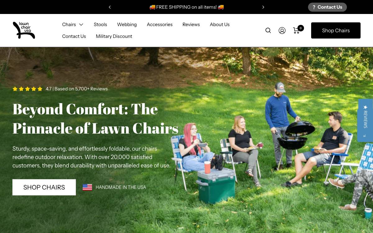 Screenshot of the website reached at lawnchairusa.com