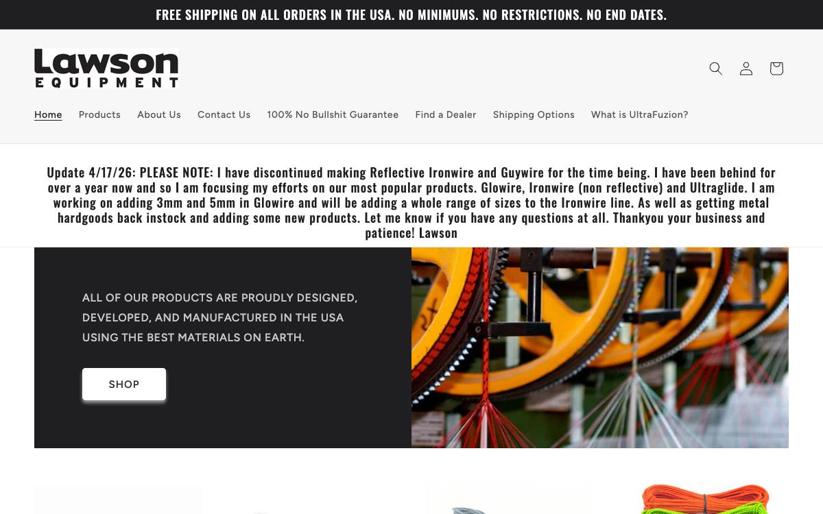 Screenshot of the website reached at lawsonequipment.com