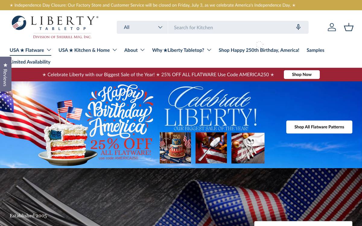 Screenshot of the website reached at libertytabletop.com