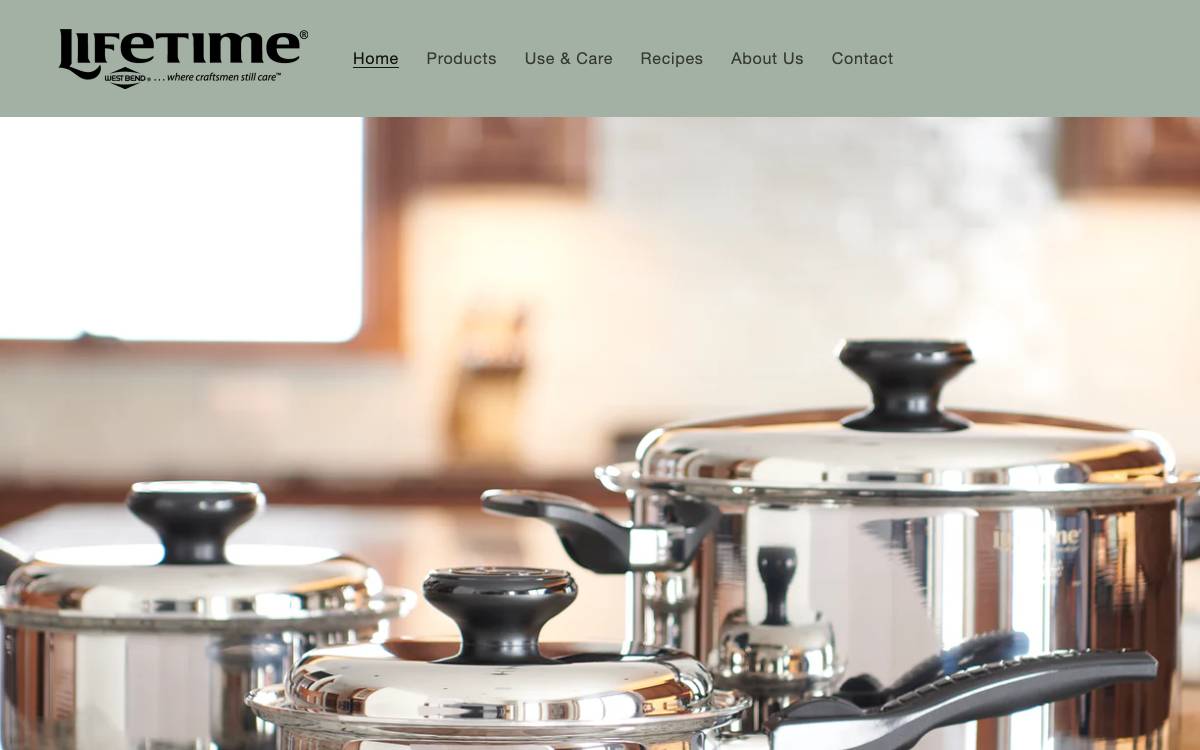 Screenshot of the website reached at lifetimecookware.com