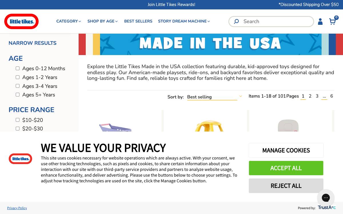 Screenshot of the website reached at littletikes.com