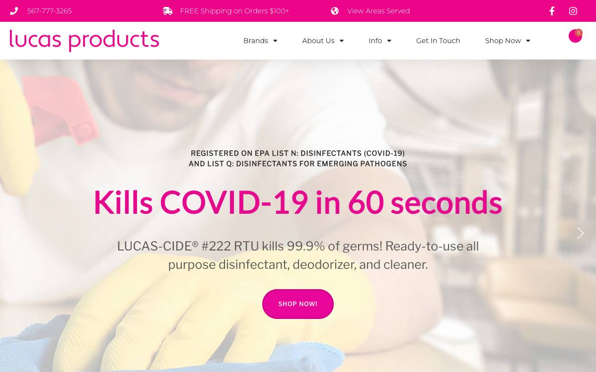 Screenshot of the website reached at lucasproducts.com