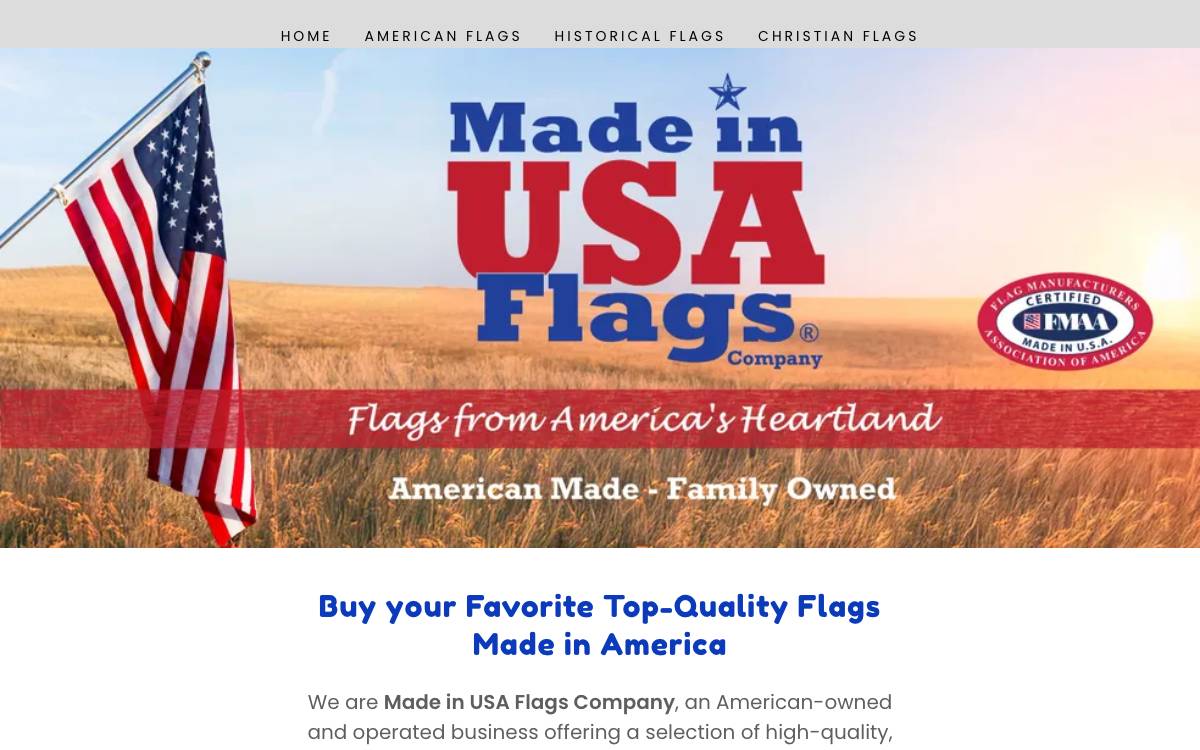 Screenshot of the website reached at madeinusaflags.com