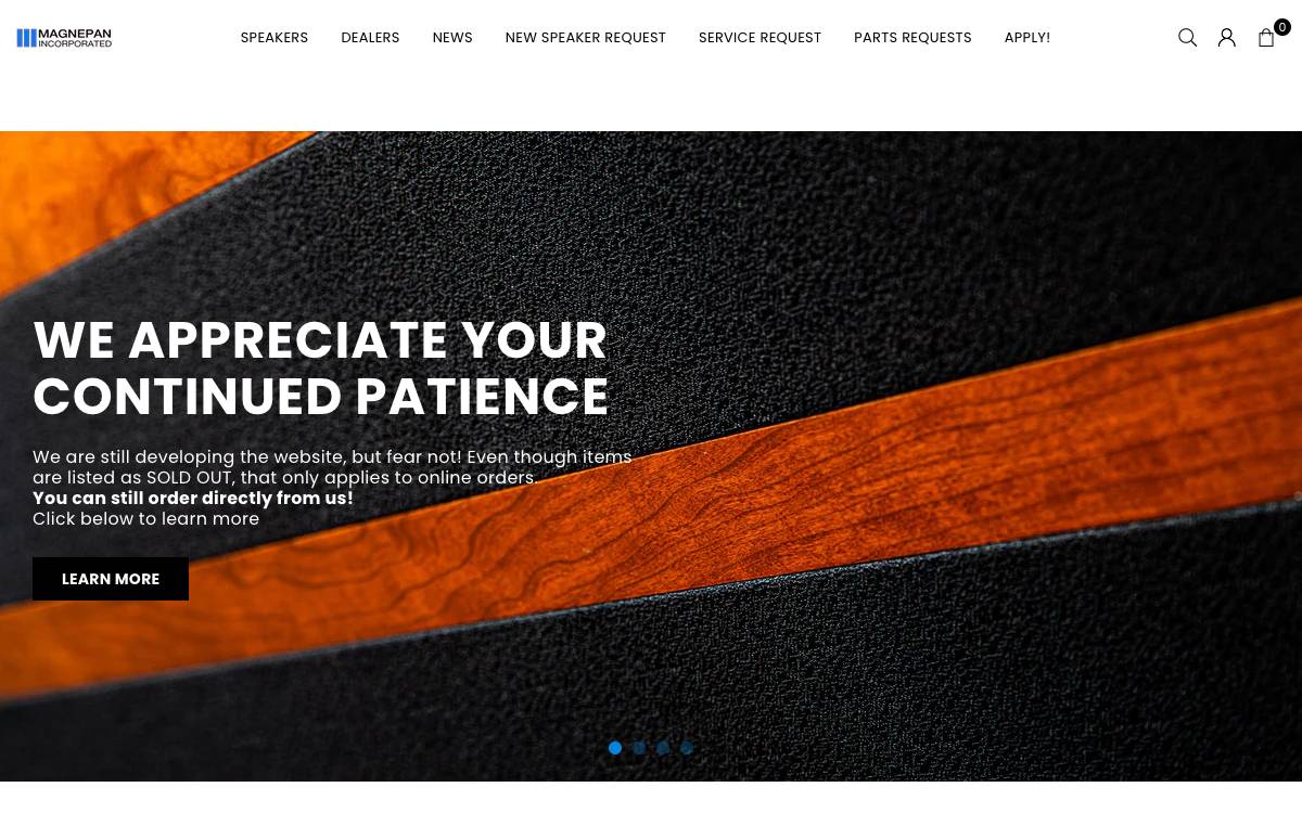Screenshot of the website reached at magnepan.com