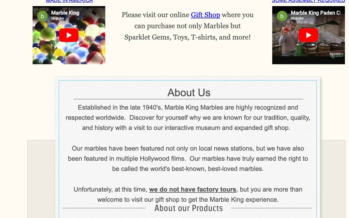 Screenshot of the website reached at marblekingusa.com
