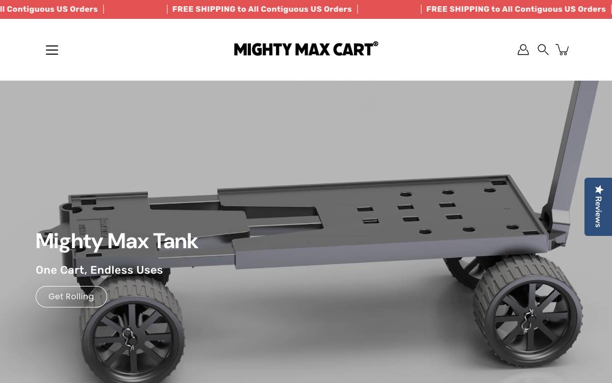 Screenshot of the website reached at mightymaxcart.com