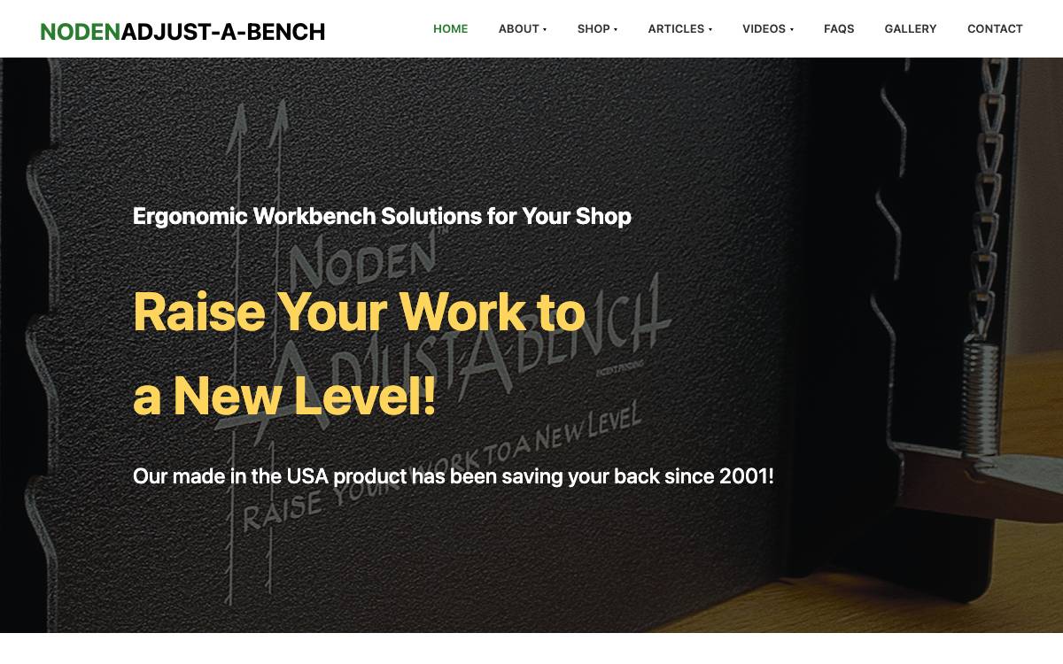 Screenshot of the website reached at adjustabench.com