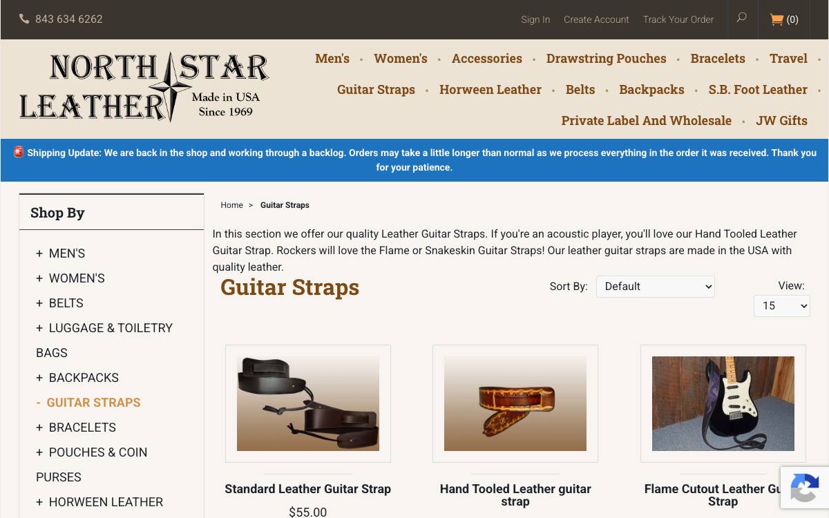 Screenshot of the website reached at nstarleather.com