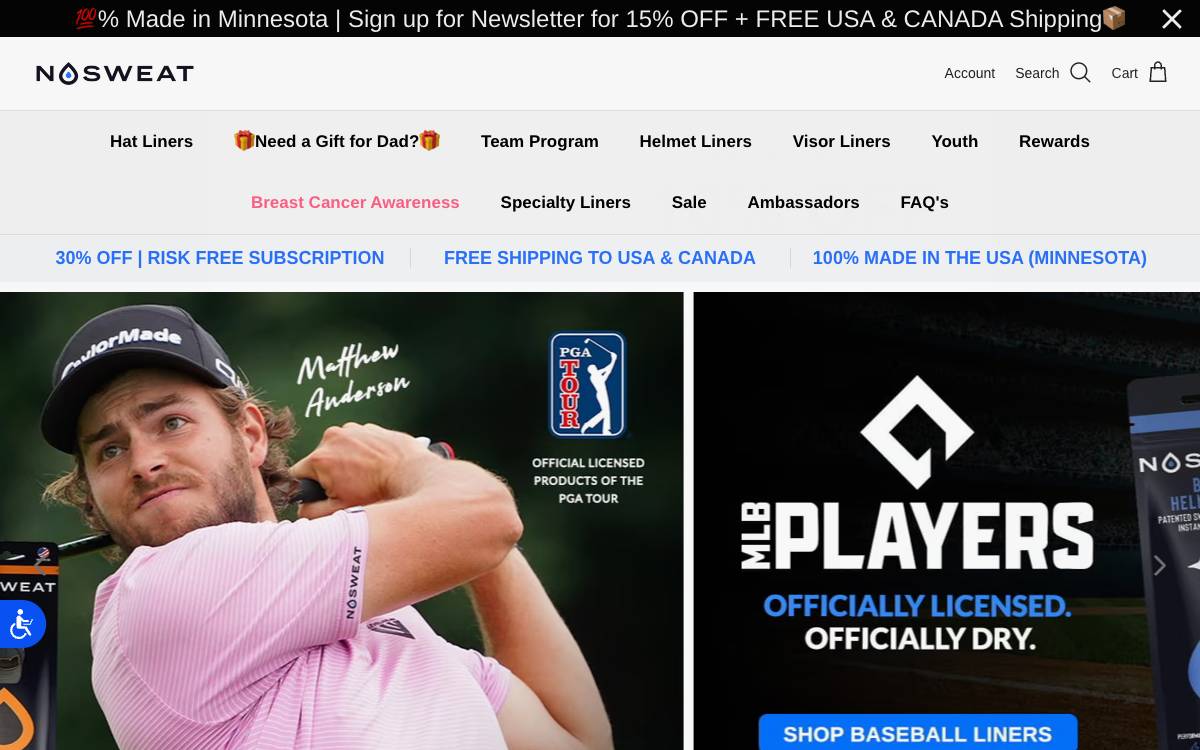 Screenshot of the website reached at nosweatco.com