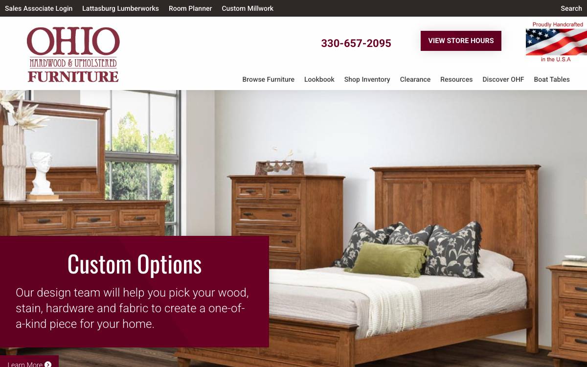 Screenshot of the website reached at ohiohardwoodfurniture.com