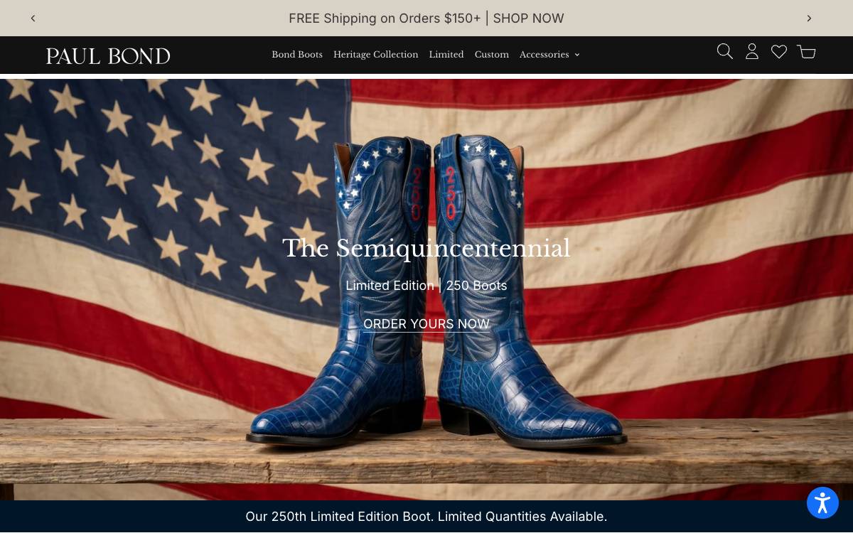 Screenshot of the website reached at paulbondboots.com