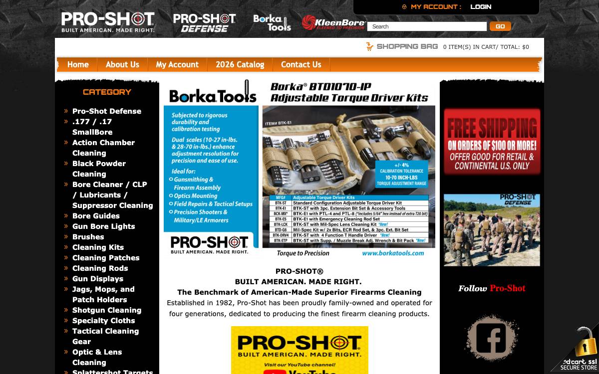 Screenshot of the website reached at proshotproducts.com