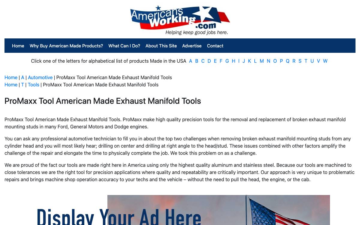 Screenshot of the website reached at americansworking.com