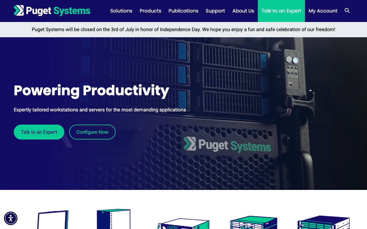 Screenshot of the website reached at pugetsystems.com