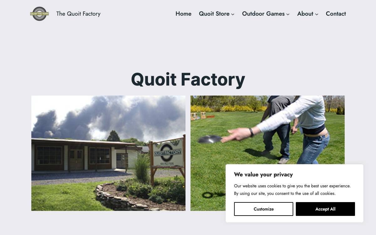 Screenshot of the website reached at quoitfactory.com
