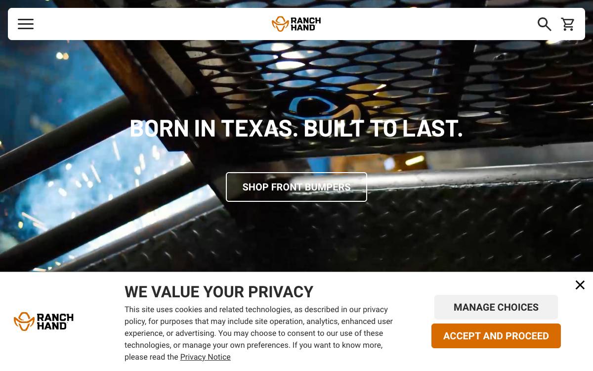 Screenshot of the website reached at ranchhand.com