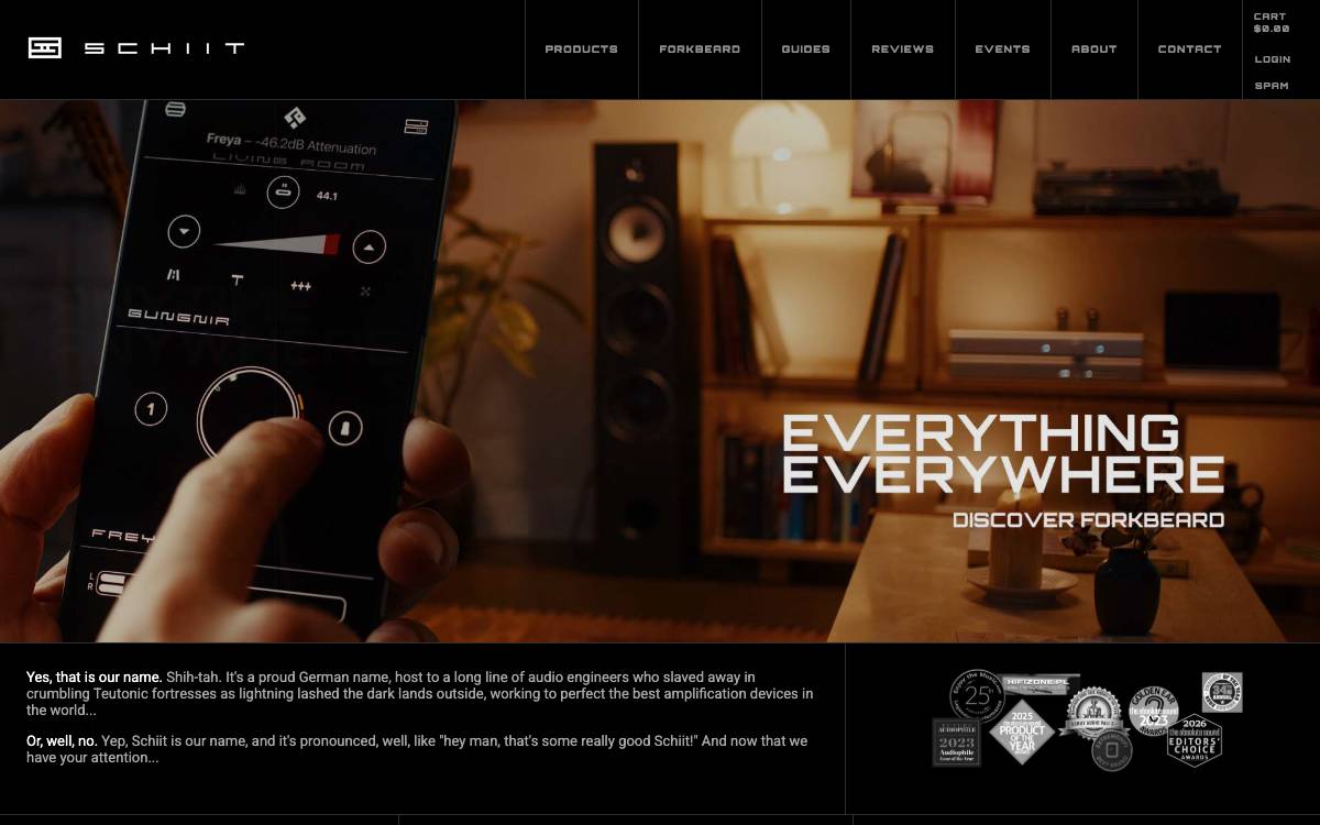 Screenshot of the website reached at schiit.com