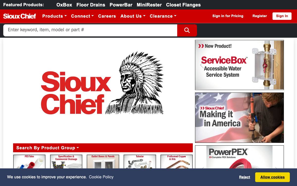 Screenshot of the website reached at siouxchief.com