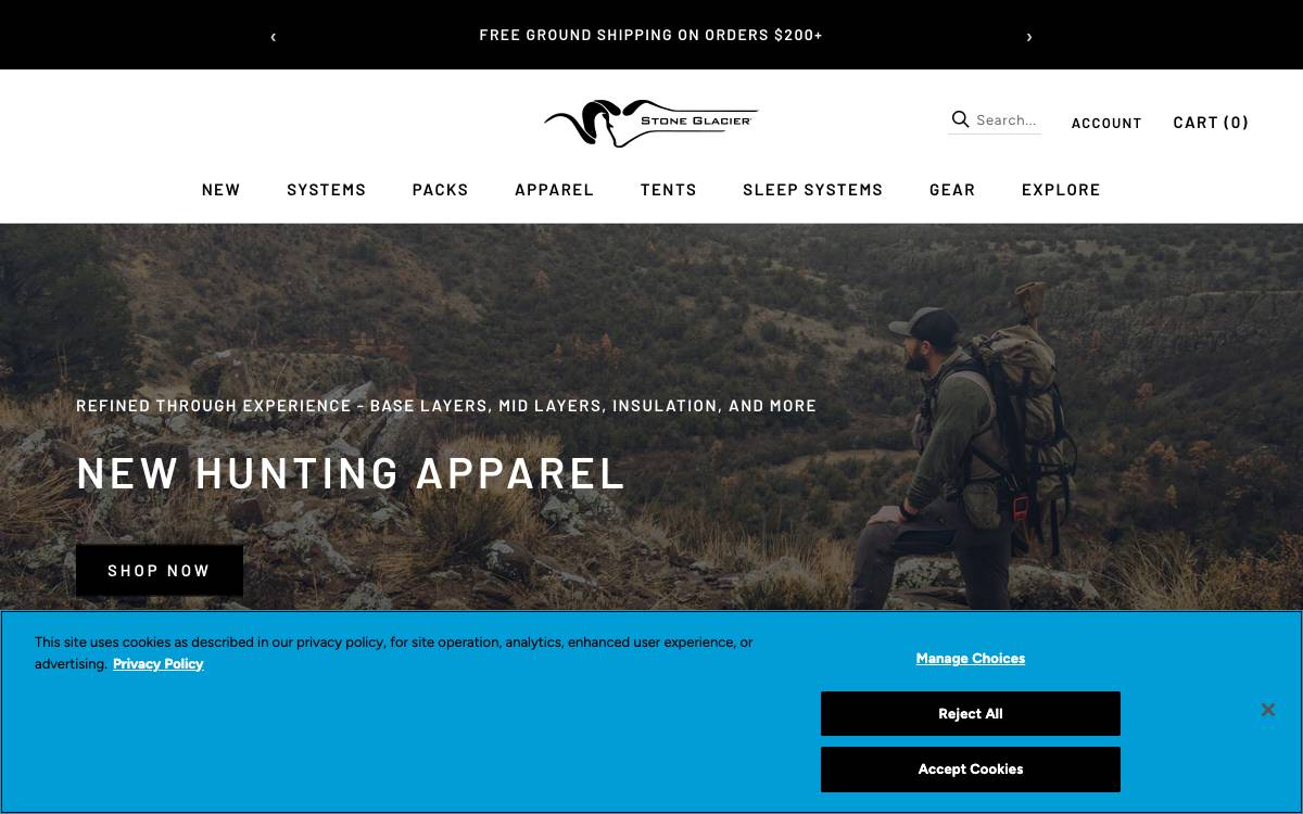 Screenshot of the website reached at stoneglacier.com