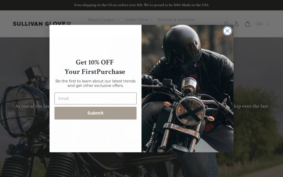 Screenshot of the website reached at sullivanglove.com