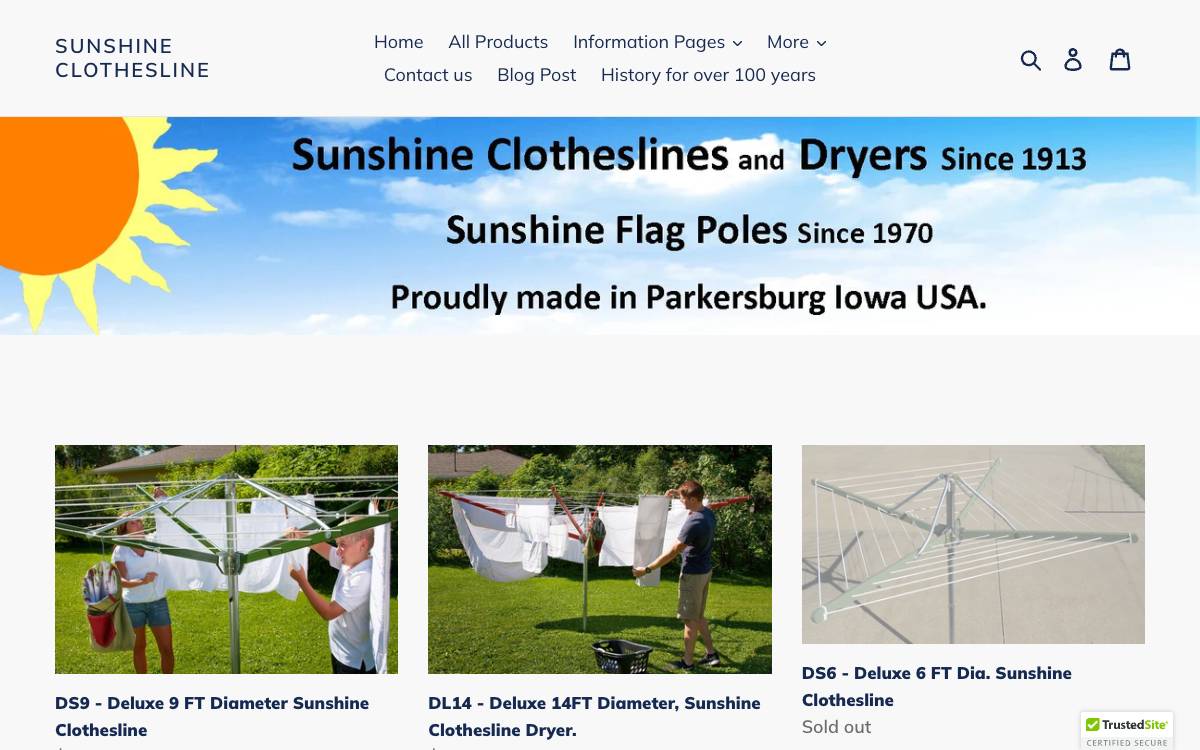 Screenshot of the website reached at sunshineclothesline.com