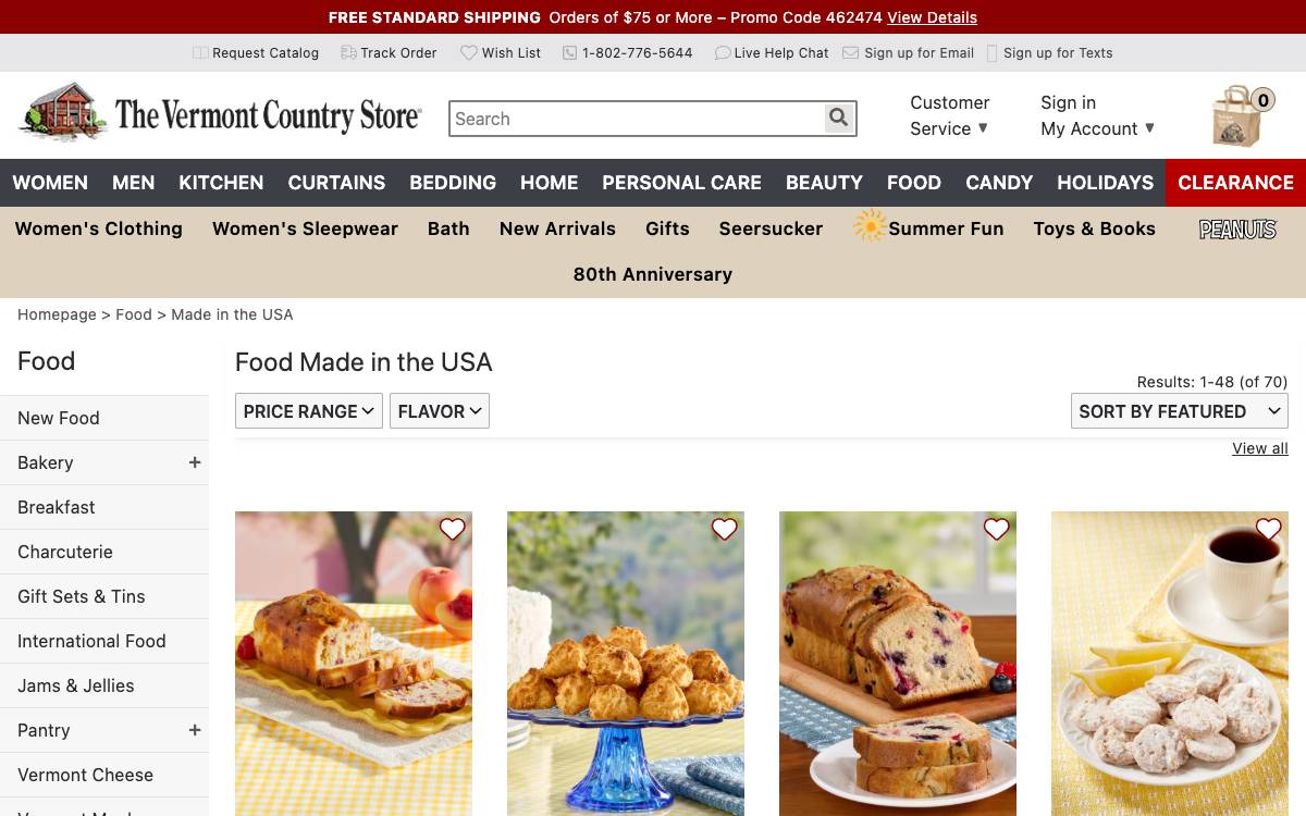 Screenshot of the website reached at vermontcountrystore.com