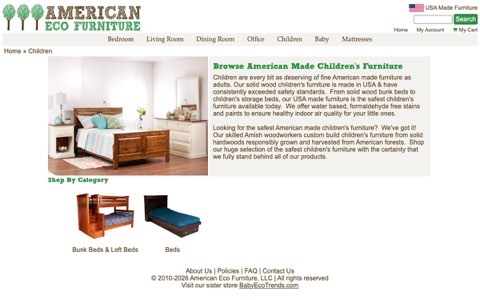 Screenshot of the website reached at americanecofurniture.com