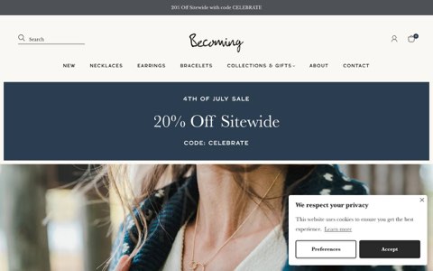 Screenshot of the website reached at becomingjewelry.com