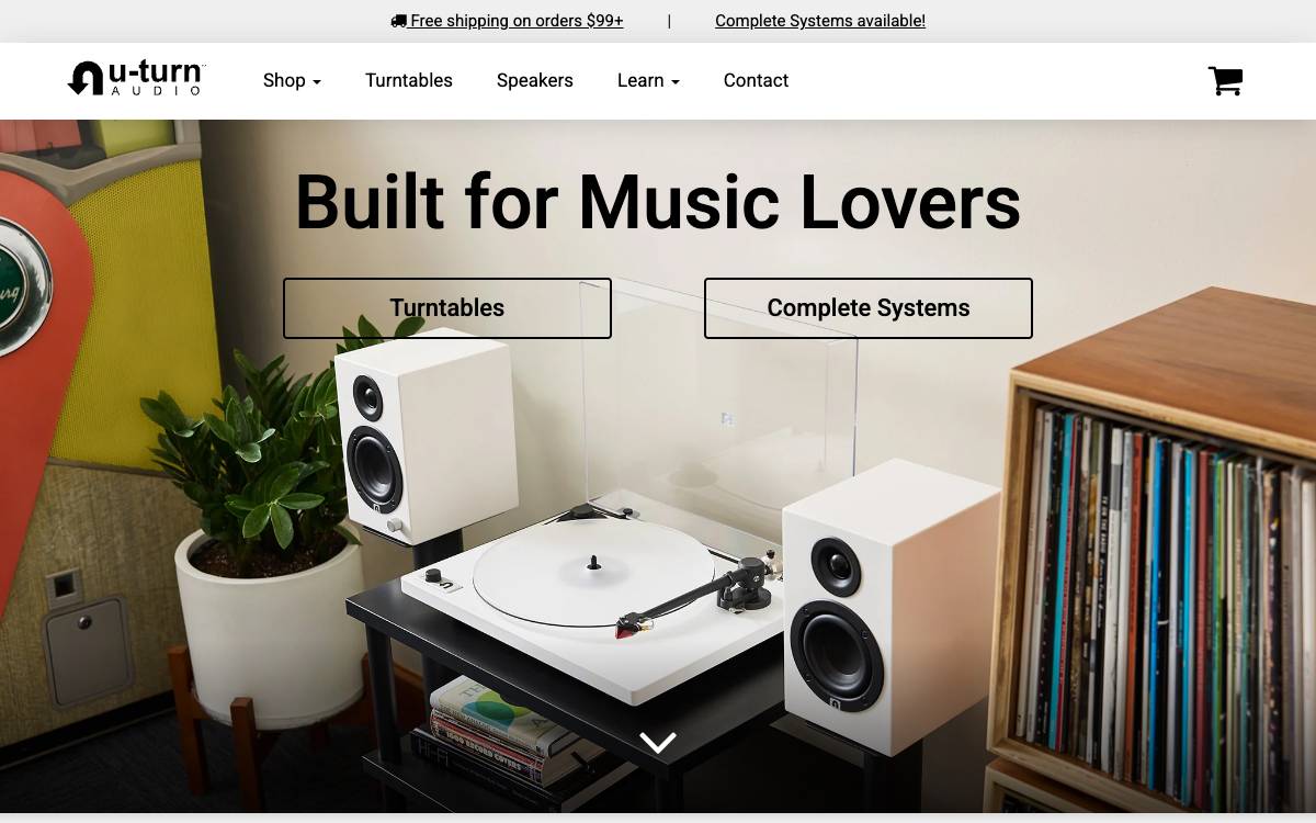 Screenshot of the website reached at uturnaudio.com