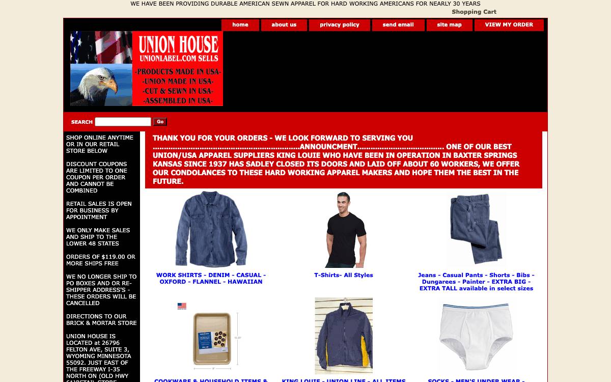 Screenshot of the website reached at unionlabel.com