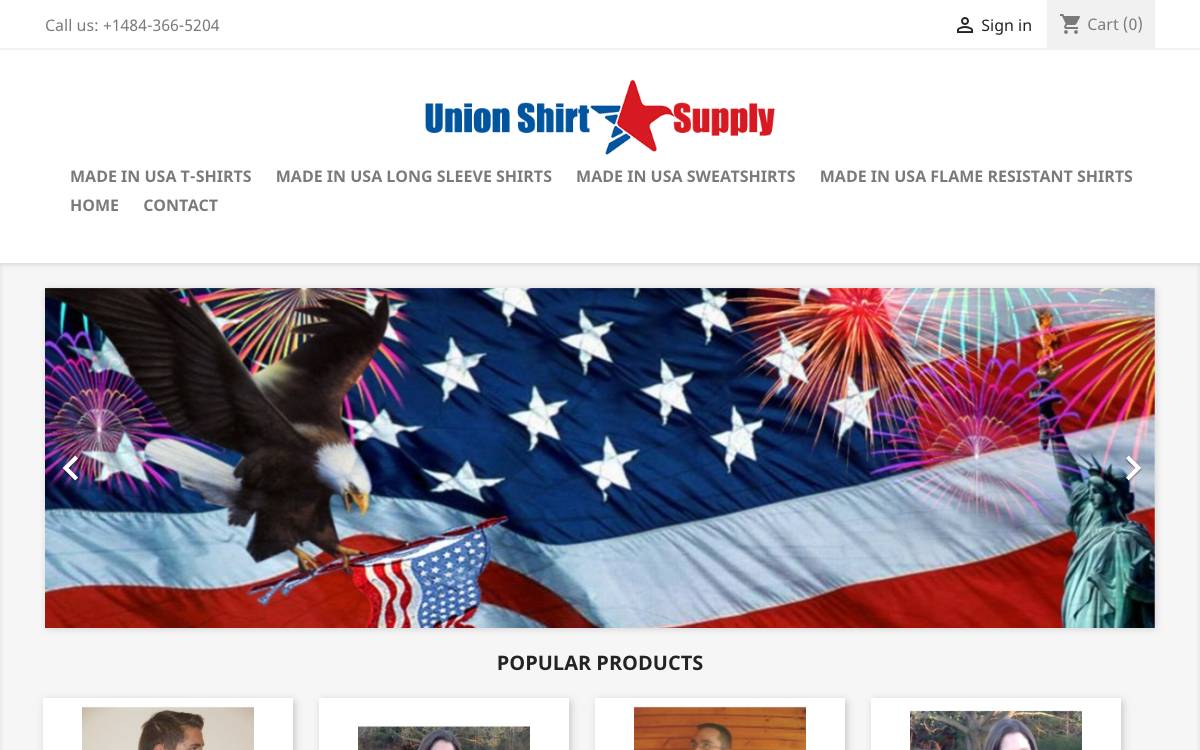 Screenshot of the website reached at unionshirtsupply.com