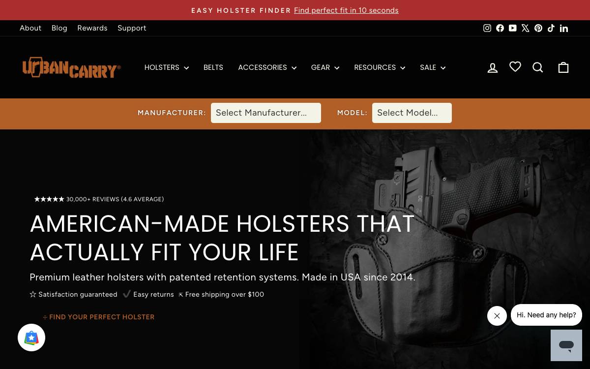 Screenshot of the website reached at urbancarryholsters.com