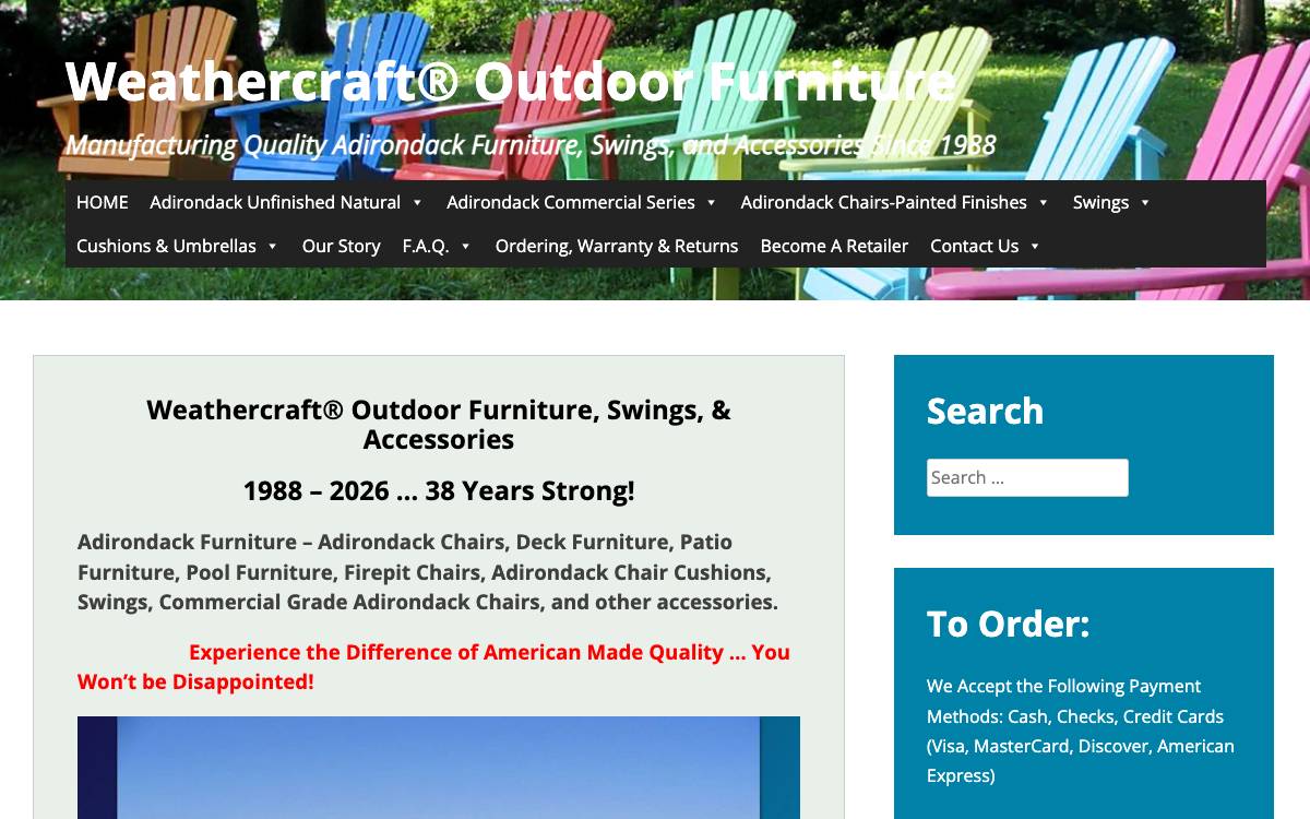 Screenshot of the website reached at weathercraftfurn.com