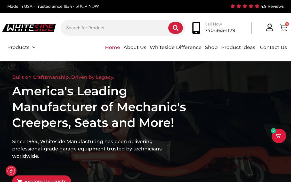 Screenshot of the website reached at whitesidemfg.com