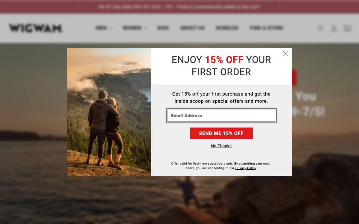 Screenshot of the website reached at wigwam.com